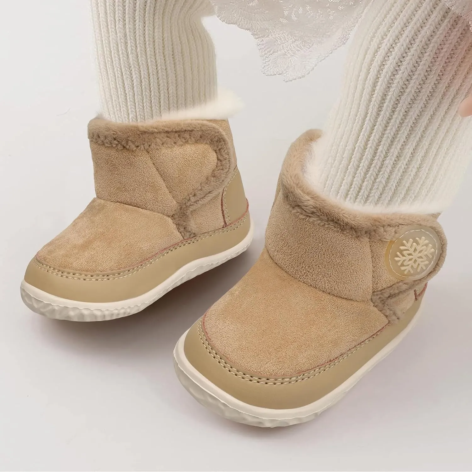 L-RUN Baby Boots for Infant Toddler Boys Girls Ankle Warm Suede Plush Lining House Slippers Little Kids Winter Shoes for Indoor Outdoor Walking