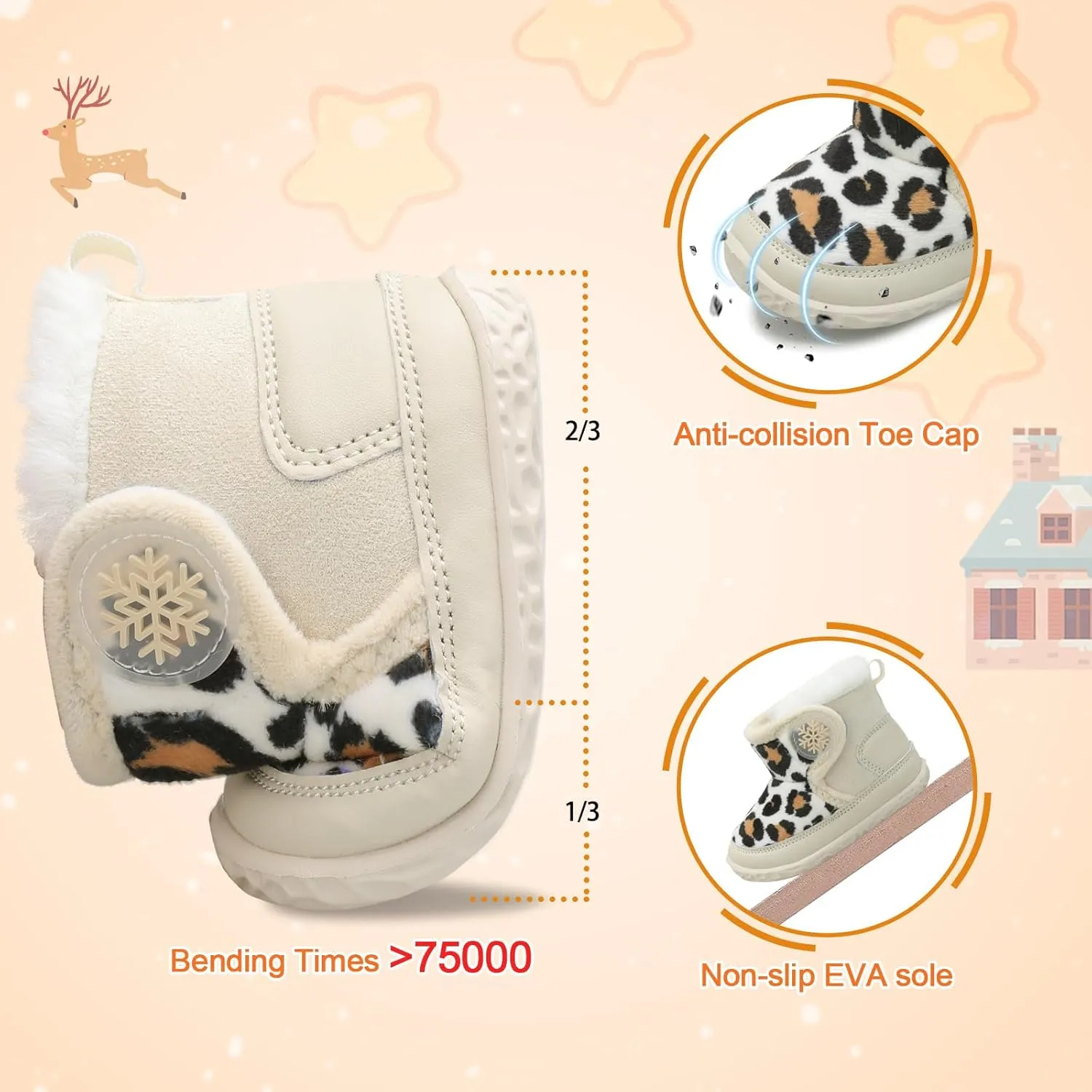 L-RUN Baby Boots for Infant Toddler Boys Girls Ankle Warm Suede Plush Lining House Slippers Little Kids Winter Shoes for Indoor Outdoor Walking