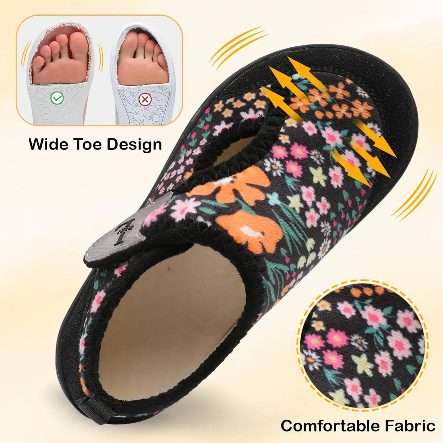 L-RUN Womens Wide Toe Box Barefoot Diabetic Shoes - Ladies House Slippers for Indoor and Outdoor