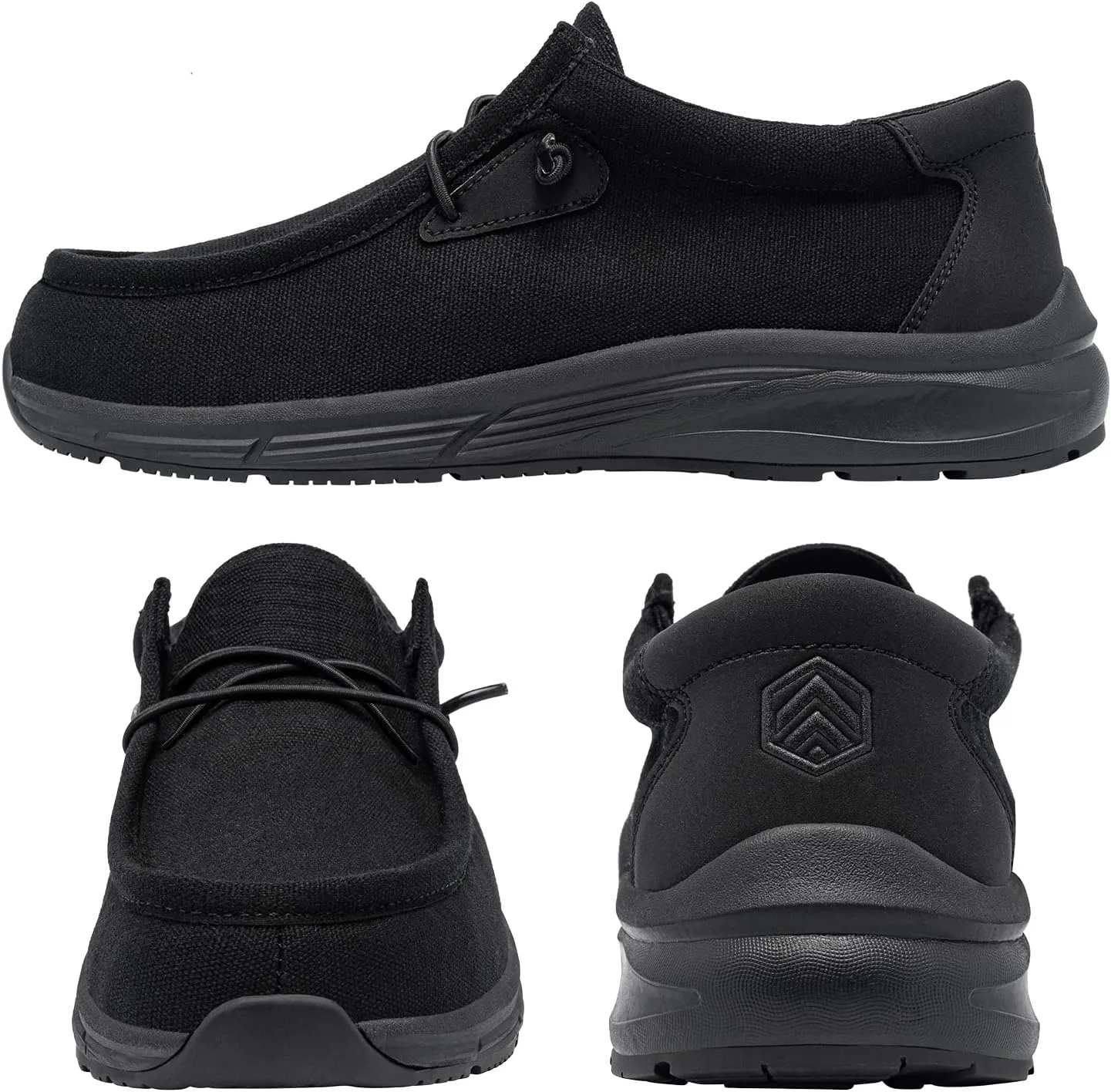 LARNMERN Non Slip Shoes Work Slip On Food Service Slip Resistant Shoe Kitchen Chef Loafers Boat Canvas Casual Walking Black