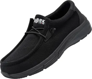 LARNMERN Non Slip Shoes Work Slip On Food Service Slip Resistant Shoe Kitchen Chef Loafers Boat Canvas Casual Walking Black