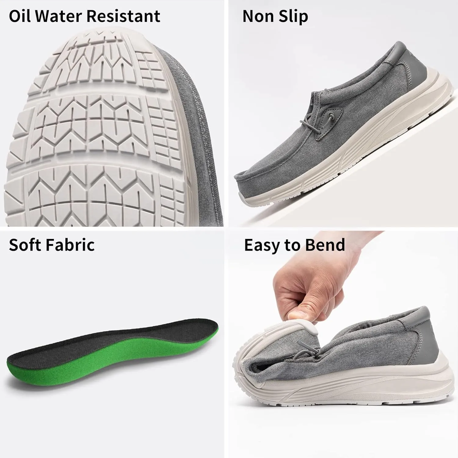 LARNMERN Non Slip Shoes Work Slip On Food Service Slip Resistant Shoe Kitchen Chef Loafers Boat Canvas Casual Walking Black