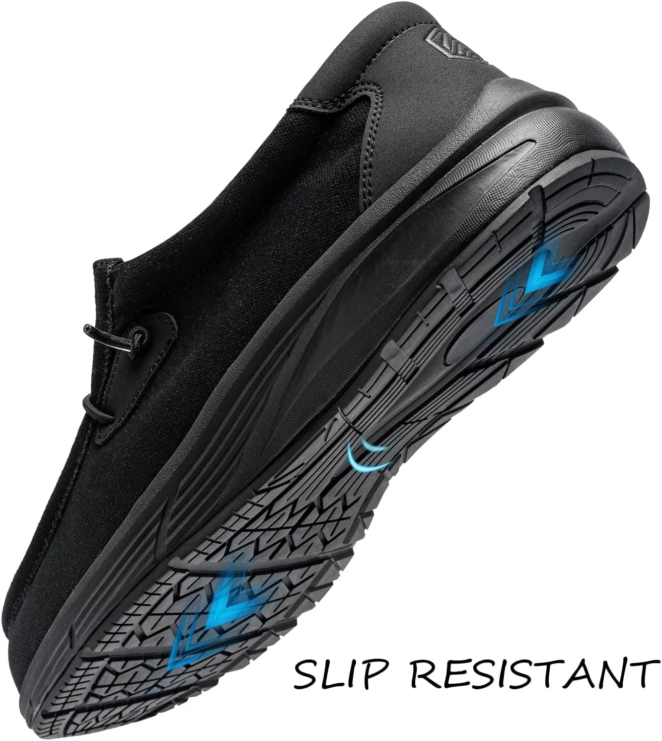 LARNMERN Non Slip Shoes Work Slip On Food Service Slip Resistant Shoe Kitchen Chef Loafers Boat Canvas Casual Walking Black