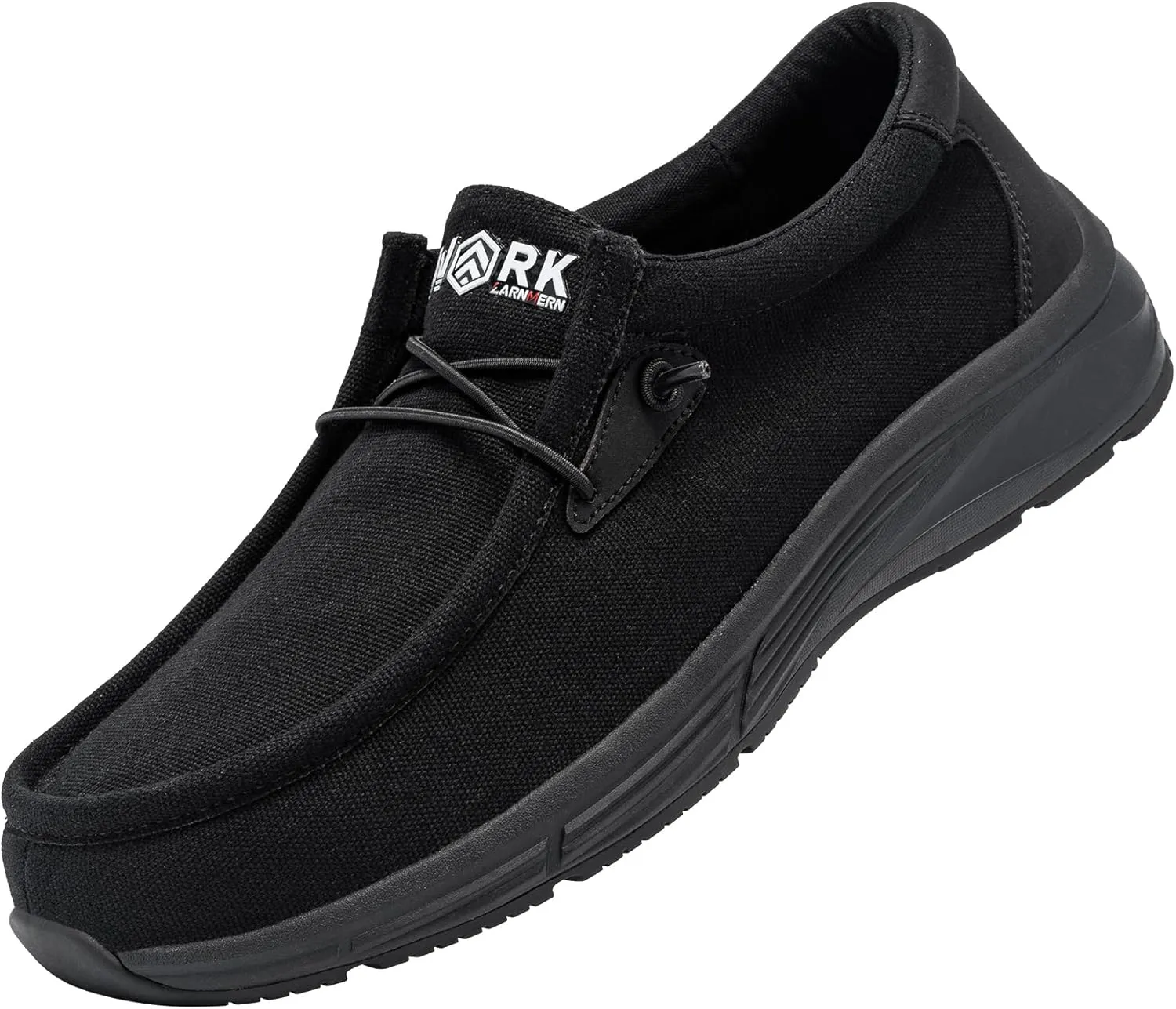 LARNMERN Non Slip Shoes Work Slip On Food Service Slip Resistant Shoe Kitchen Chef Loafers Boat Canvas Casual Walking Black