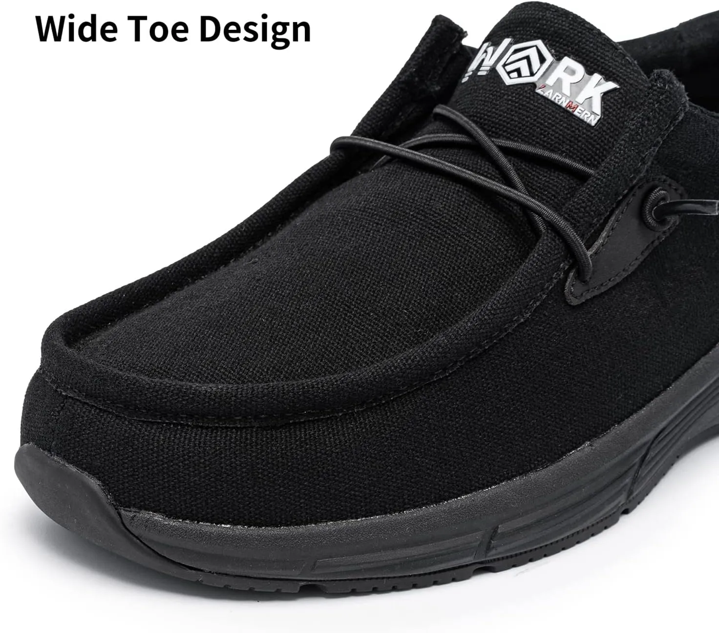 LARNMERN Non Slip Shoes Work Slip On Food Service Slip Resistant Shoe Kitchen Chef Loafers Boat Canvas Casual Walking Black