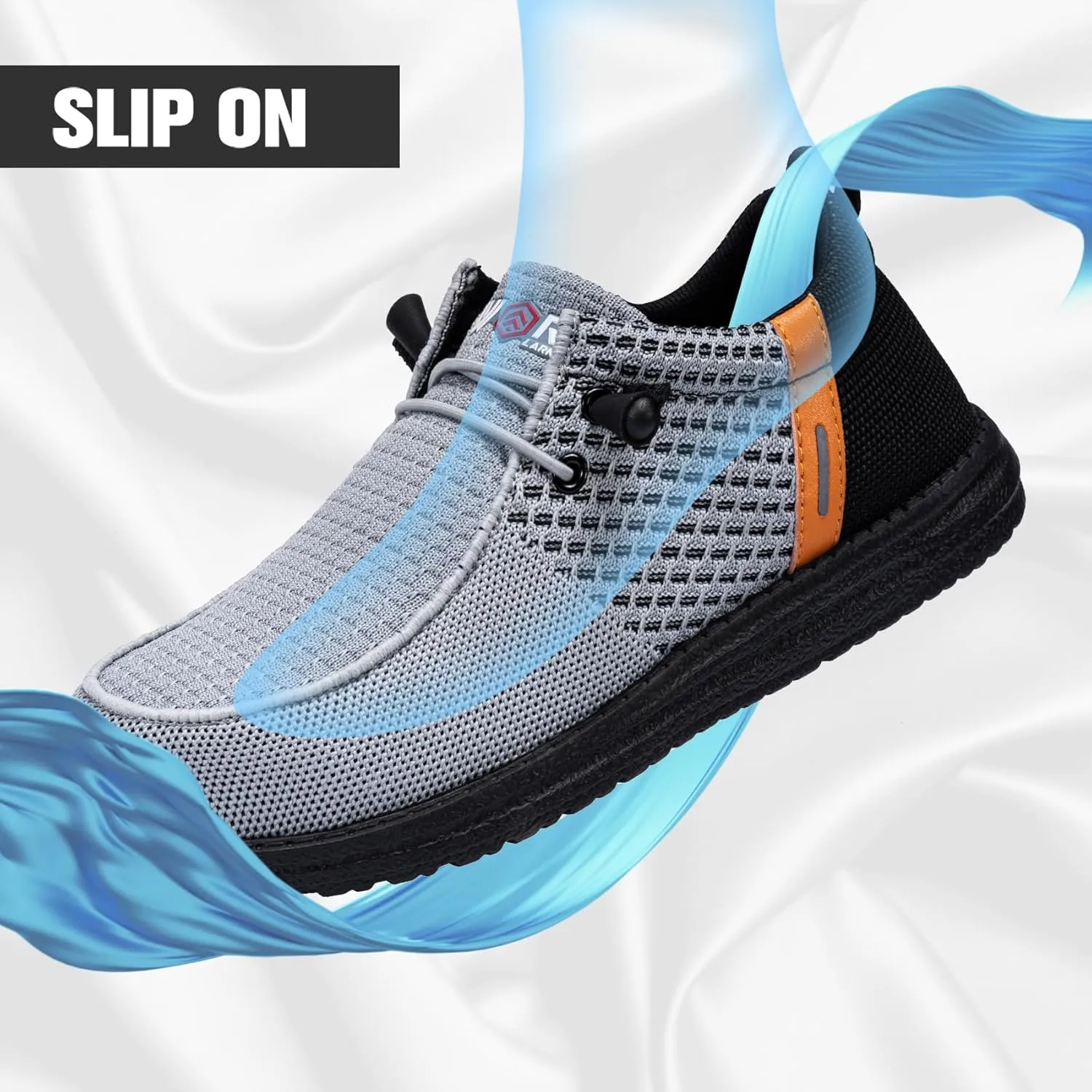 LARNMERN Slip On Steel Toe Shoes Men Lightweight Comfortable Lounging Walking Sneakers Steel Toe Loafers