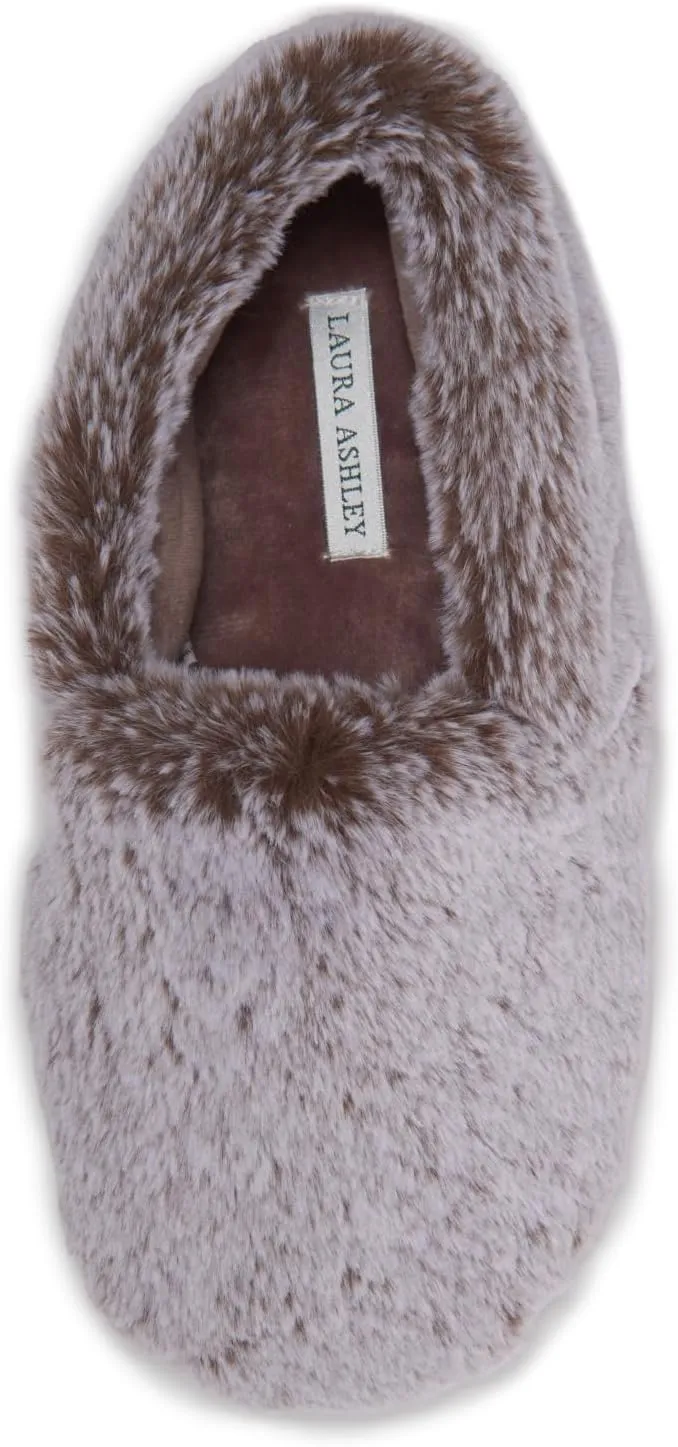 Laura Ashley Ladies Plush A-line Slipper Memory Foam Insole, Closed Toe, Backless Design Lightweight & Durable