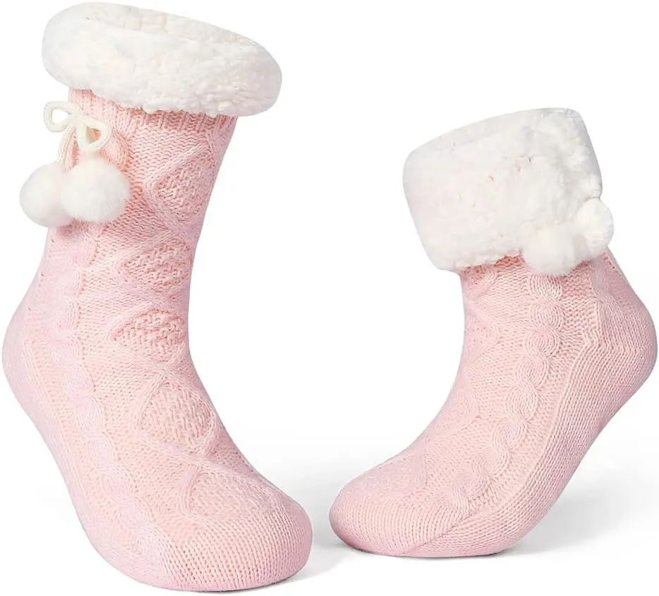 LEMZONE Women's Winter Slipper Socks Warm Cozy Fuzzy Fleece-lined Cabin Socks with Grippers