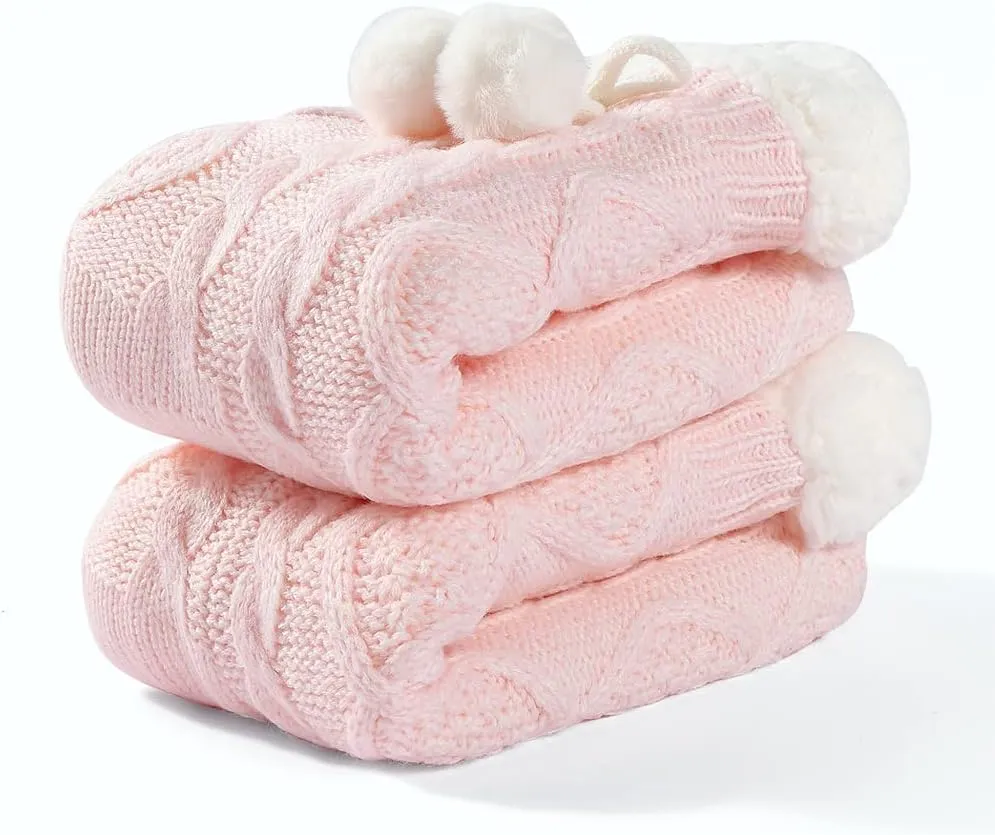 LEMZONE Women's Winter Slipper Socks Warm Cozy Fuzzy Fleece-lined Cabin Socks with Grippers