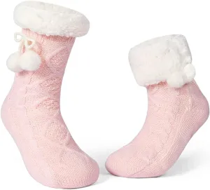 LEMZONE Women's Winter Slipper Socks Warm Cozy Fuzzy Fleece-lined Cabin Socks with Grippers