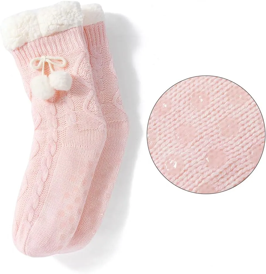 LEMZONE Women's Winter Slipper Socks Warm Cozy Fuzzy Fleece-lined Cabin Socks with Grippers