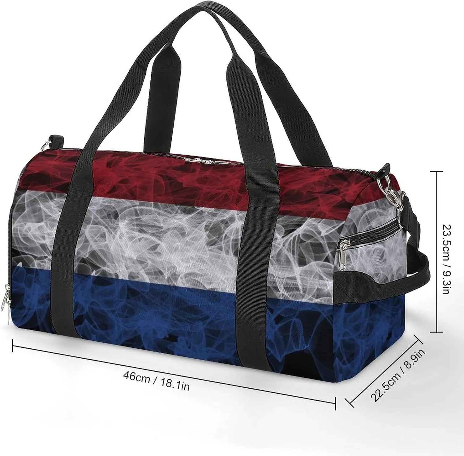 Lightweight Netherlands Flag Smoke Style Duffle Bag with Shoe Compartment and Wet Pocket for Gym