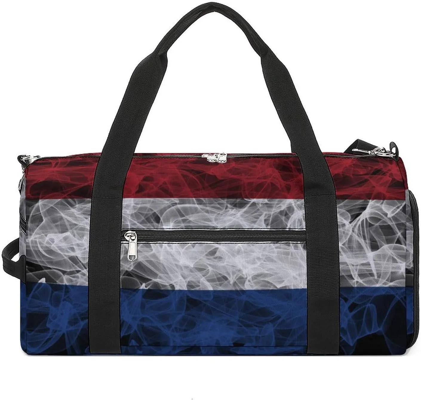 Lightweight Netherlands Flag Smoke Style Duffle Bag with Shoe Compartment and Wet Pocket for Gym