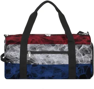 Lightweight Netherlands Flag Smoke Style Duffle Bag with Shoe Compartment and Wet Pocket for Gym