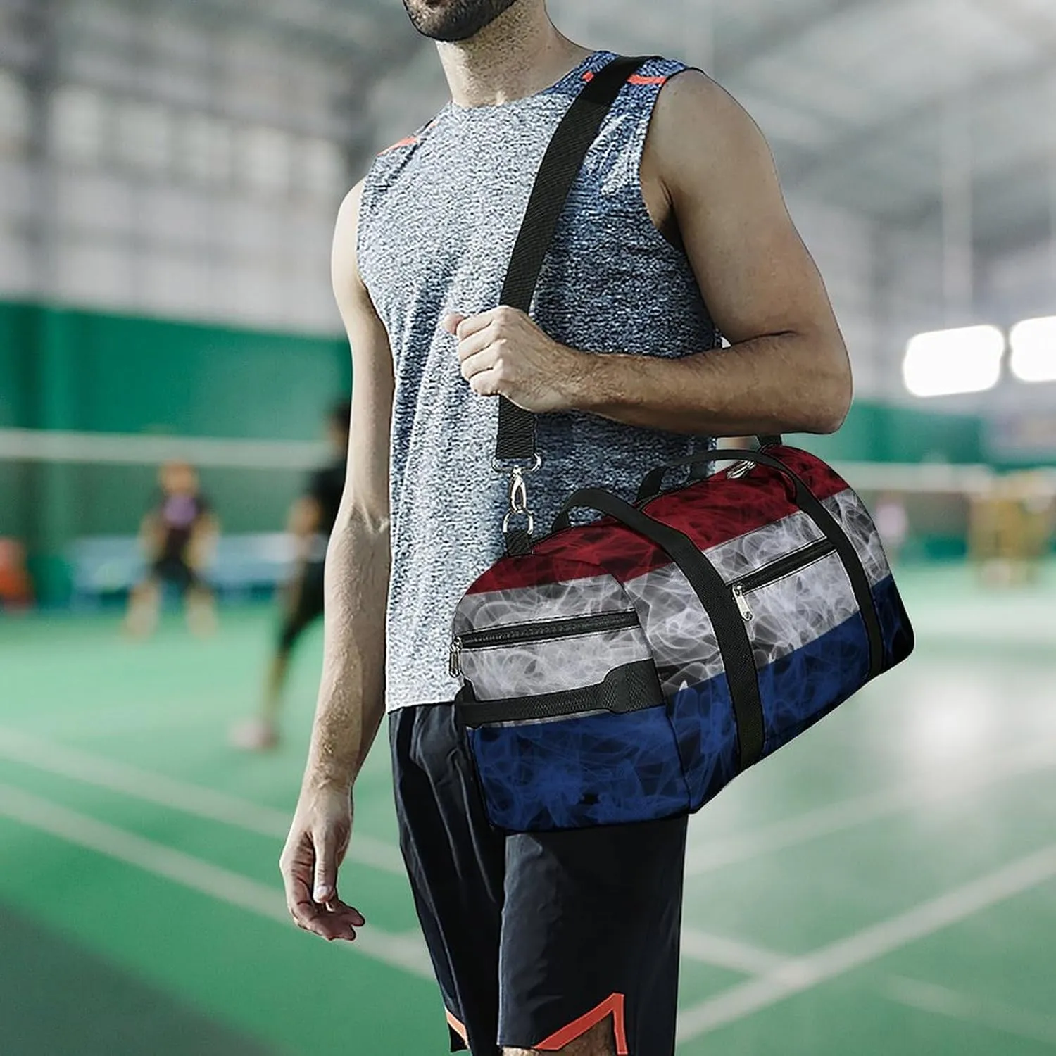 Lightweight Netherlands Flag Smoke Style Duffle Bag with Shoe Compartment and Wet Pocket for Gym