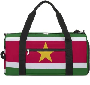 Lightweight Suriname Flag Sports Duffel Bag for Men Women Shoe Compartment