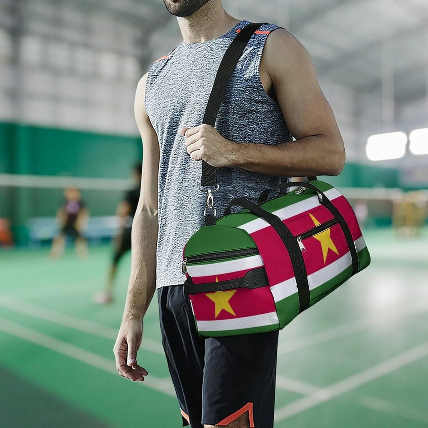 Lightweight Suriname Flag Sports Duffel Bag for Men Women Shoe Compartment
