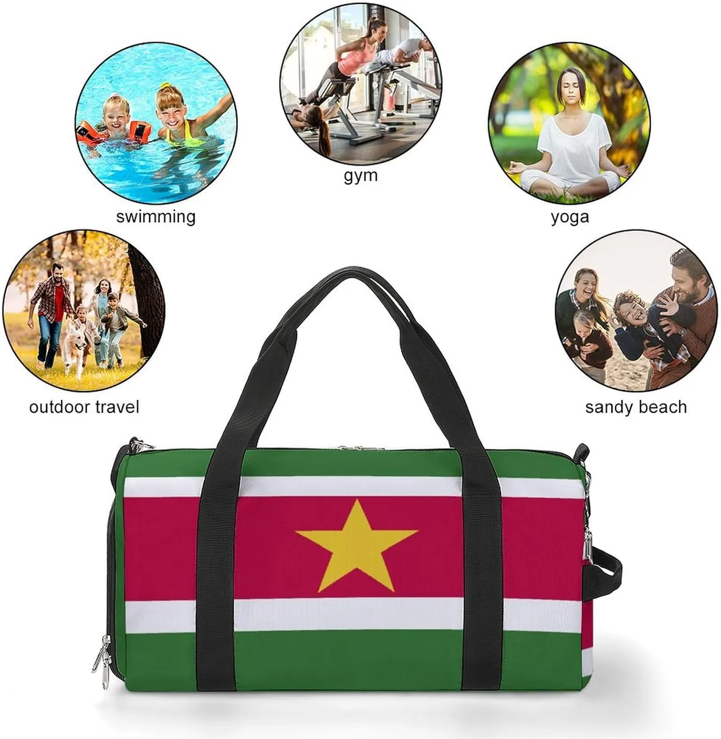 Lightweight Suriname Flag Sports Duffel Bag for Men Women Shoe Compartment
