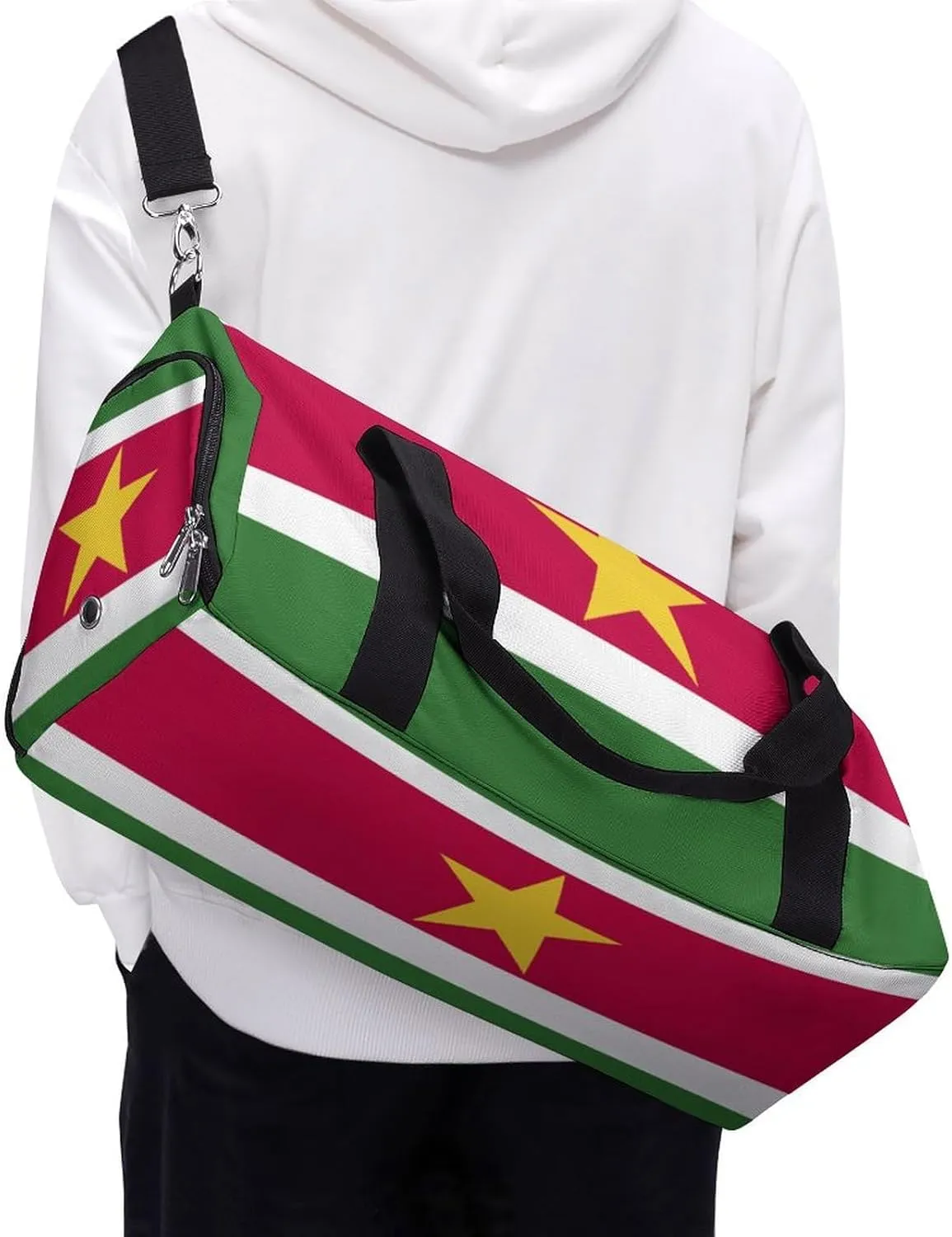 Lightweight Suriname Flag Sports Duffel Bag for Men Women Shoe Compartment