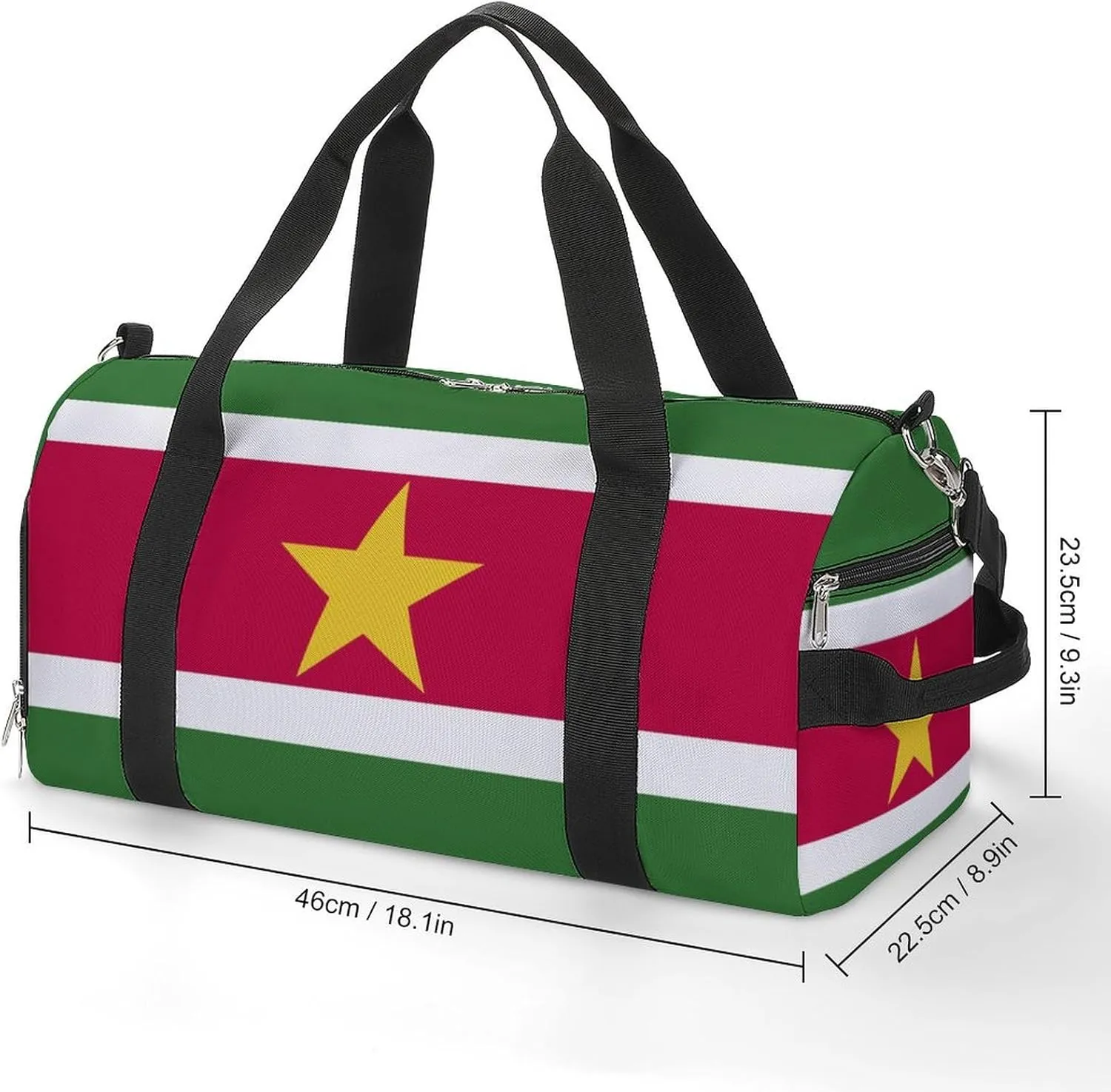 Lightweight Suriname Flag Sports Duffel Bag for Men Women Shoe Compartment