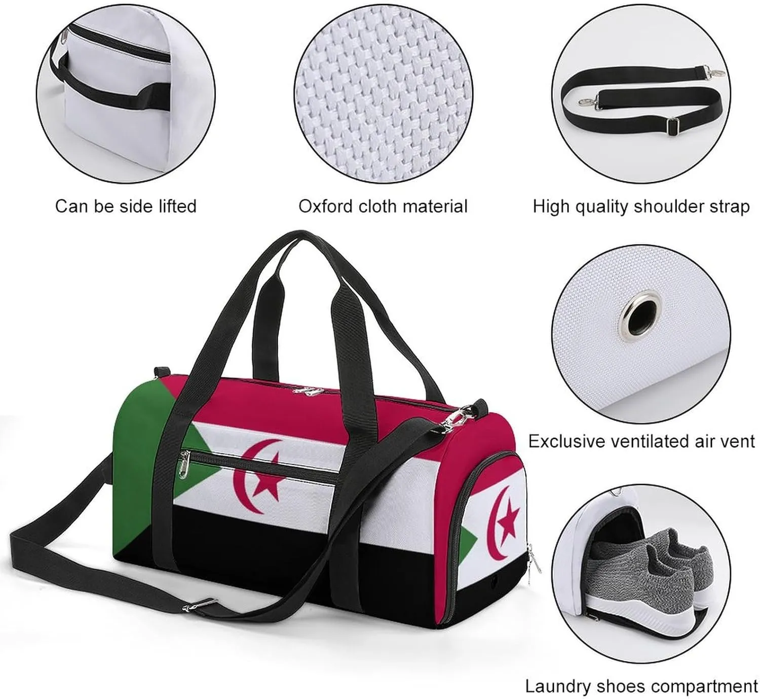 Lightweight Western Sahara Flag Sports Duffel Bag for Men Women Shoe Compartment