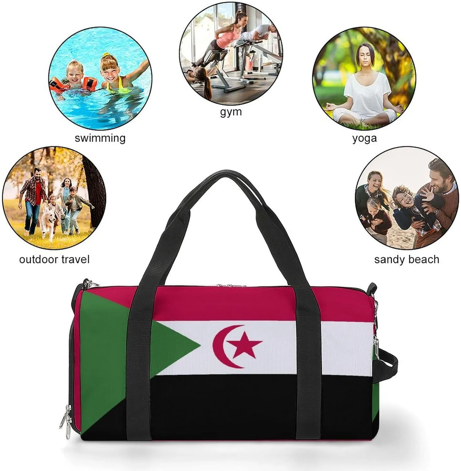 Lightweight Western Sahara Flag Sports Duffel Bag for Men Women Shoe Compartment