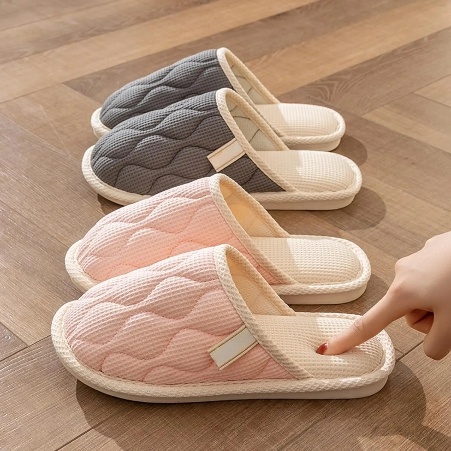 Linen House Slippers Indoor Lightweight Soft Sole Bedroom Slippers Shoes Couple Home Slippers Non-Slip Plush Cotton Autumn Slippers Slides Winter Warm Slippers for Women Men