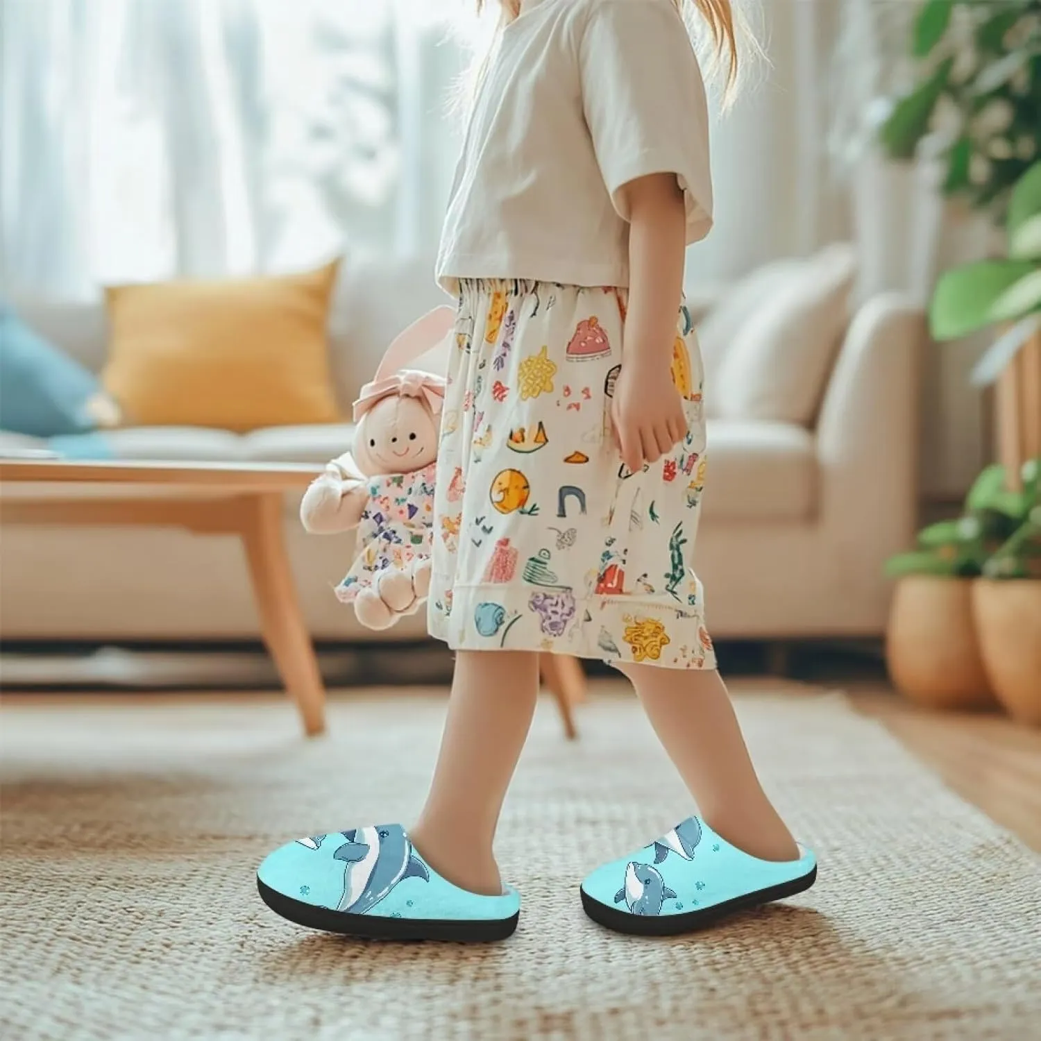 Little Kids Boys Girls House Slippers Soft Cotton Indoor Shoes Lightweight Fuzzy Winter Slippers for Walking Size 9-15 Black Sole