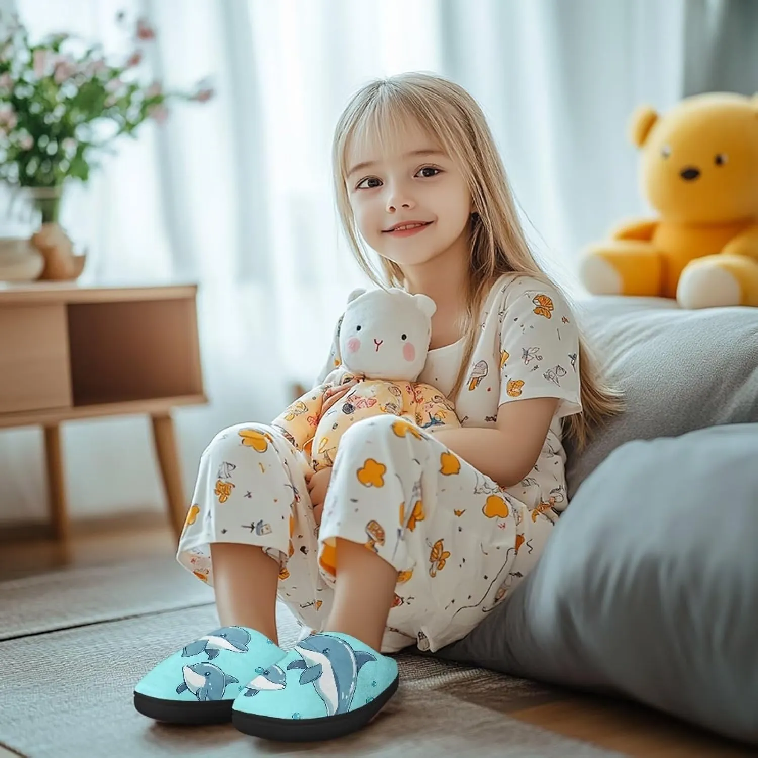 Little Kids Boys Girls House Slippers Soft Cotton Indoor Shoes Lightweight Fuzzy Winter Slippers for Walking Size 9-15 Black Sole