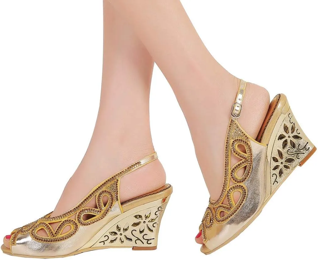 LizFoYa Women Cutout Crystal Evening Slingback Pumps Peep Toe Bridal Wedge Sandals