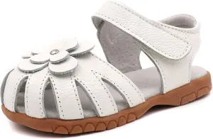 LONSOEN Girl's Genuine Leather Sandals Closed-toe Princess Dress Sandal Shoes