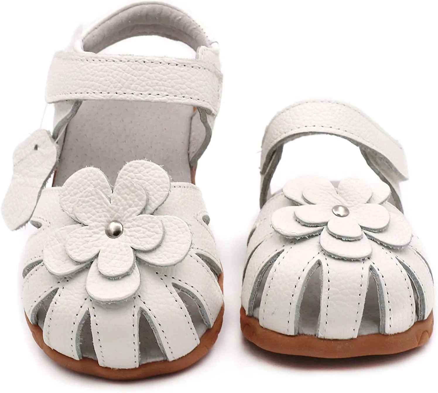 LONSOEN Girl's Genuine Leather Sandals Closed-toe Princess Dress Sandal Shoes