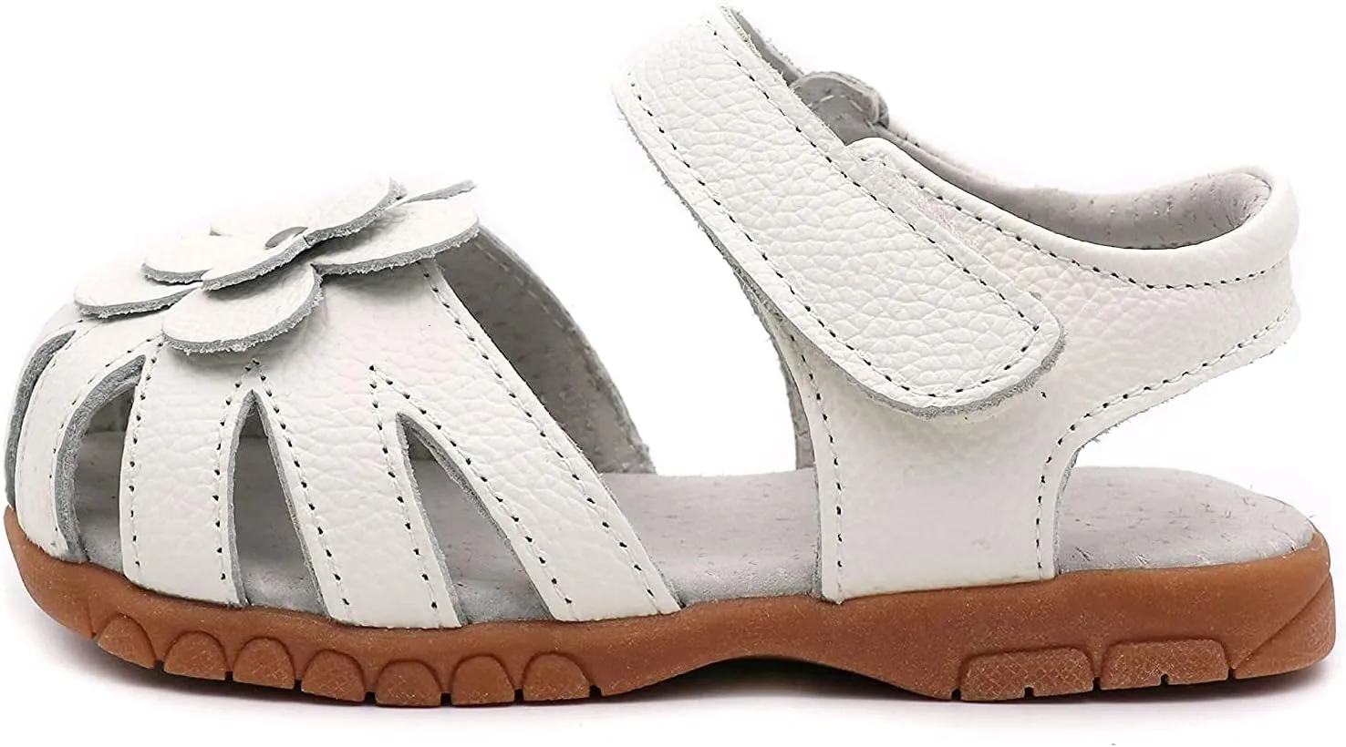 LONSOEN Girl's Genuine Leather Sandals Closed-toe Princess Dress Sandal Shoes