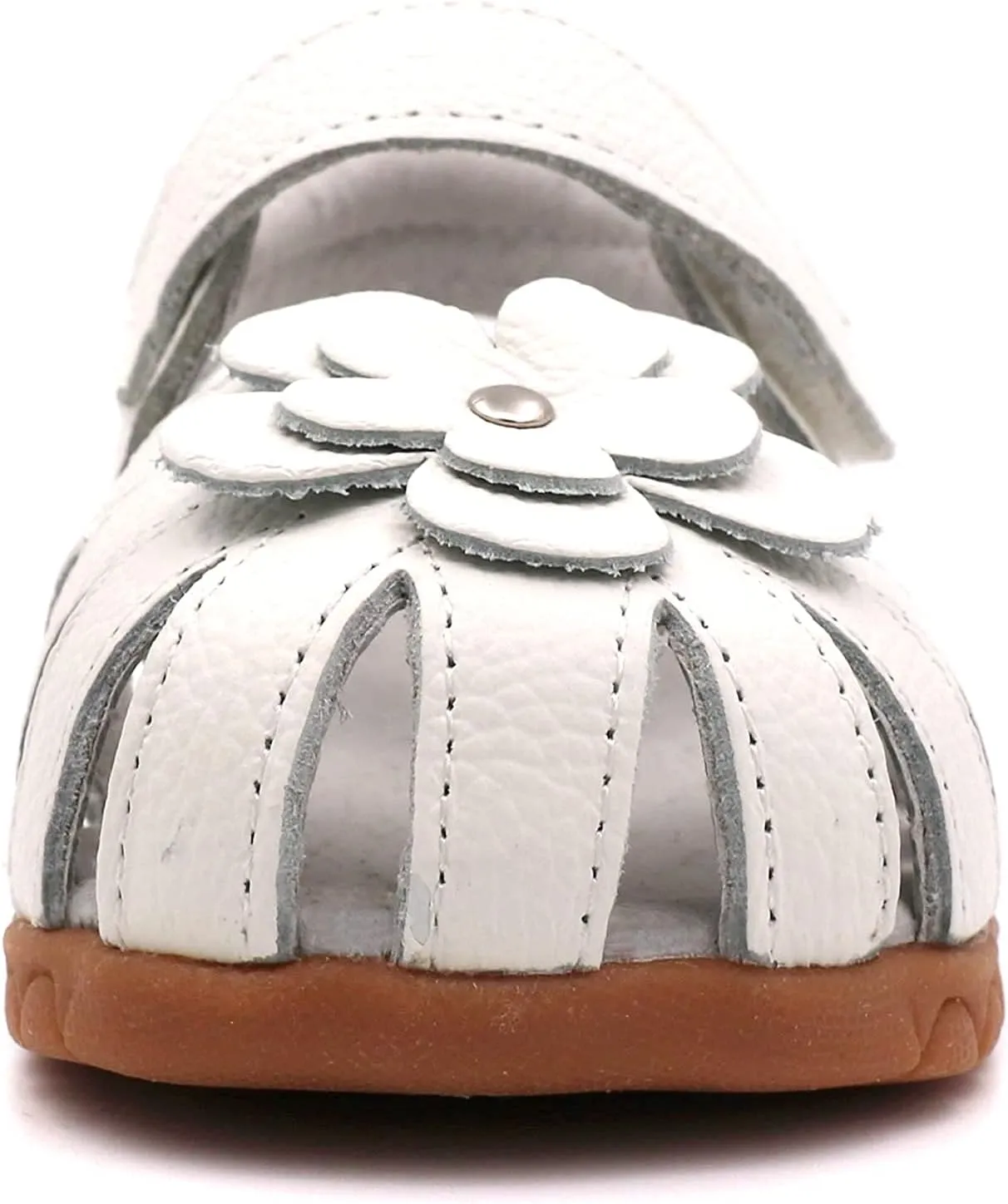 LONSOEN Girl's Genuine Leather Sandals Closed-toe Princess Dress Sandal Shoes
