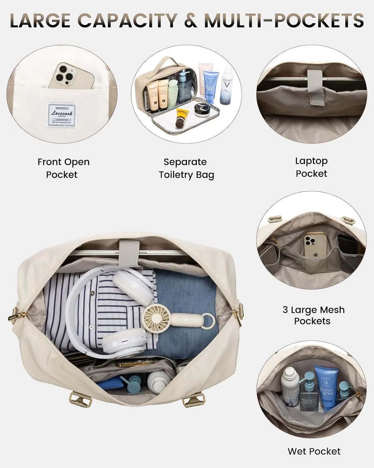LOVEVOOK Travel Bag Weekender Bags for Women, Carry on Overnight Bag with Shoe Compartment,Duffle Bag with Laptop Pocket,Hospital Bag for Labor Delivery,Gym Tote Bag with Toiletry Bag