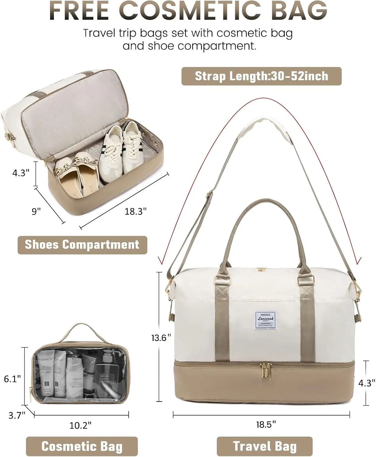 LOVEVOOK Travel Bag Weekender Bags for Women, Carry on Overnight Bag with Shoe Compartment,Duffle Bag with Laptop Pocket,Hospital Bag for Labor Delivery,Gym Tote Bag with Toiletry Bag