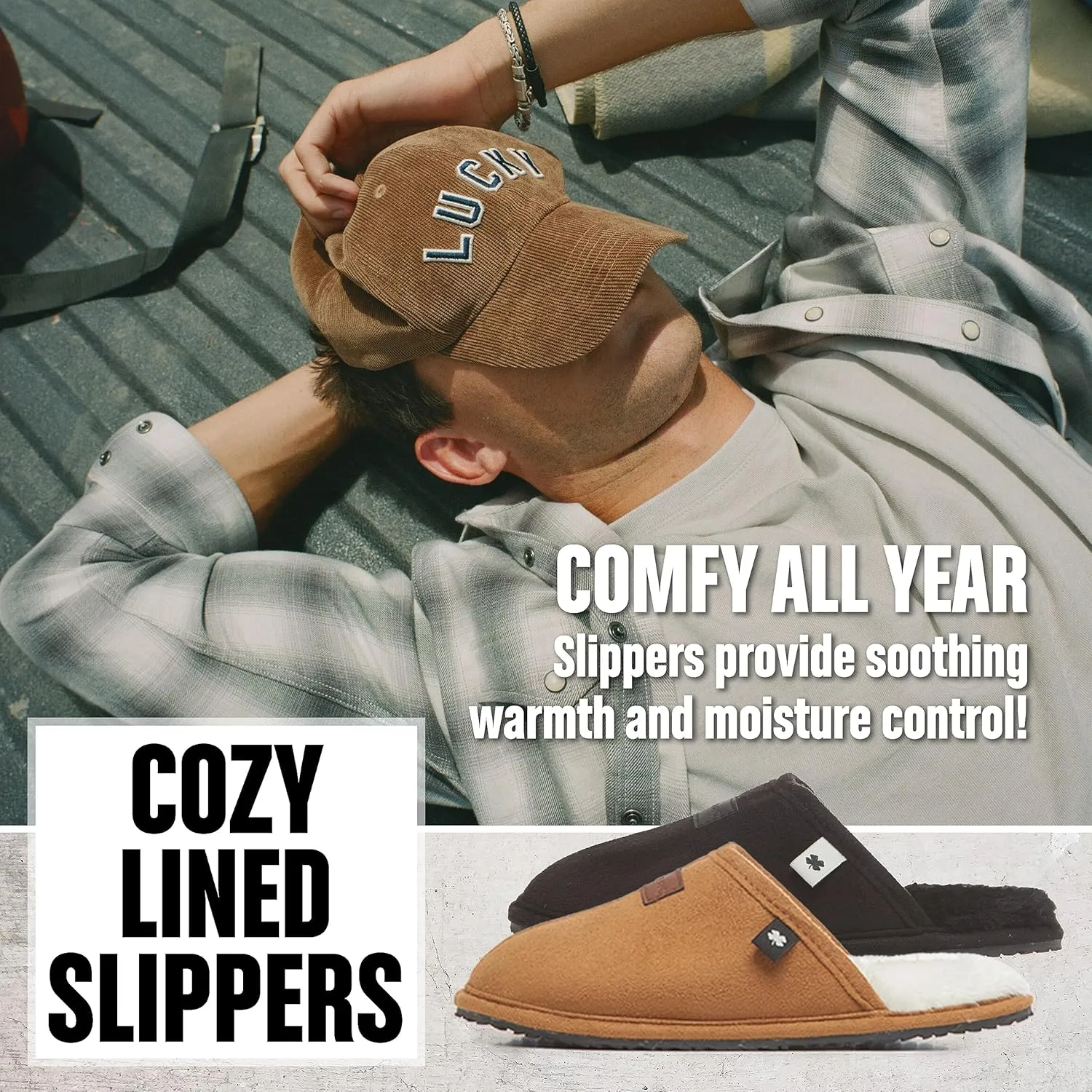 Lucky Brand Micro-Suede Scuff Indoor Slippers for Men with Plush Lining
