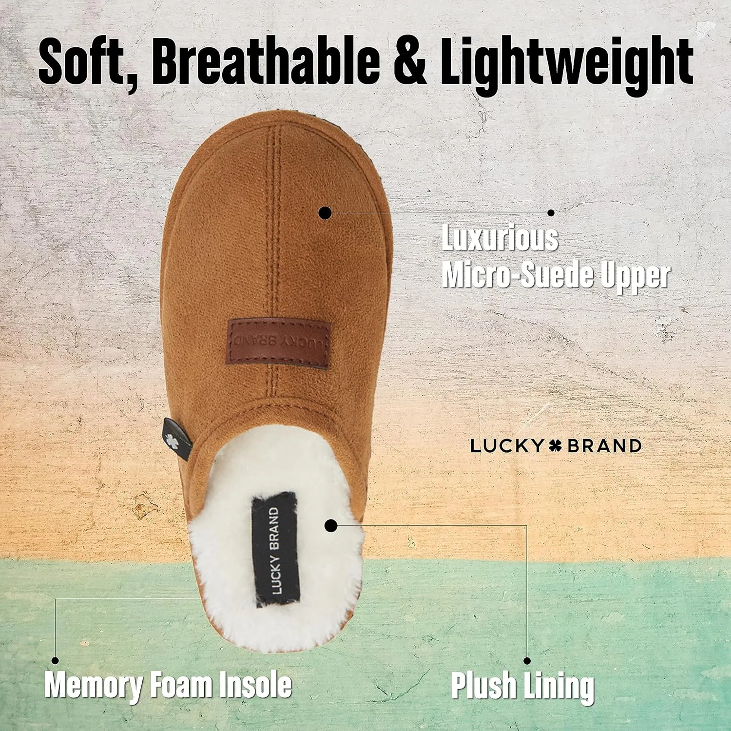 Lucky Brand Micro-Suede Scuff Indoor Slippers for Men with Plush Lining
