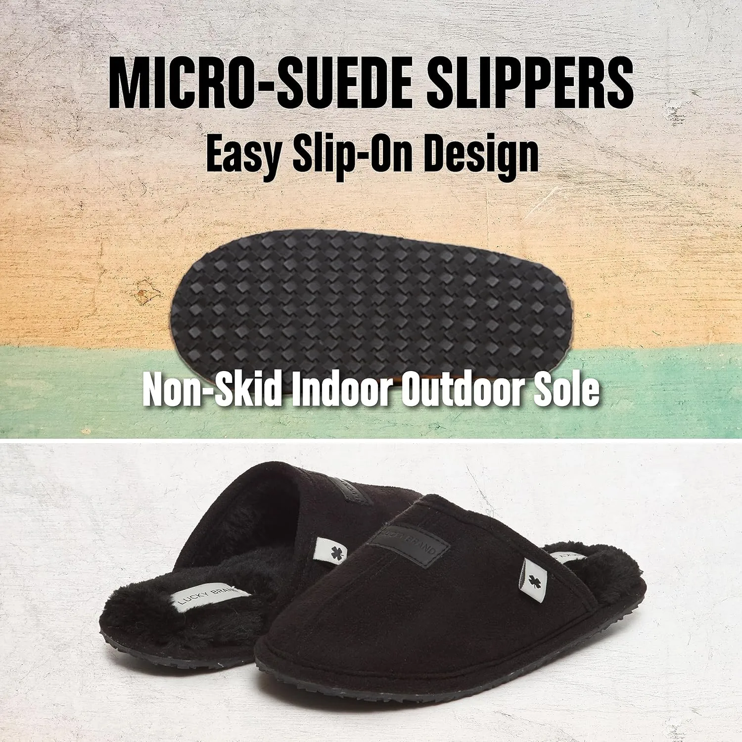 Lucky Brand Micro-Suede Scuff Indoor Slippers for Men with Plush Lining