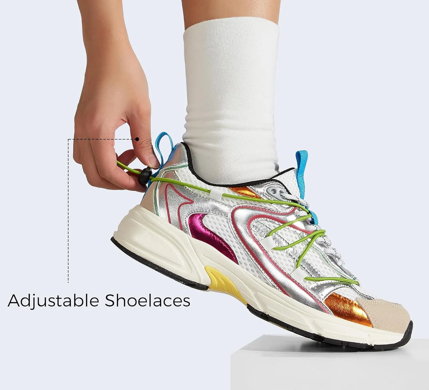 LUCKY STEP Women's Fashion Walking Shoes Running Platform Mesh Casual Sport Gym Work Adjustable Lace Lifestyle Stylish Trendy Athletic Tennis Shoes