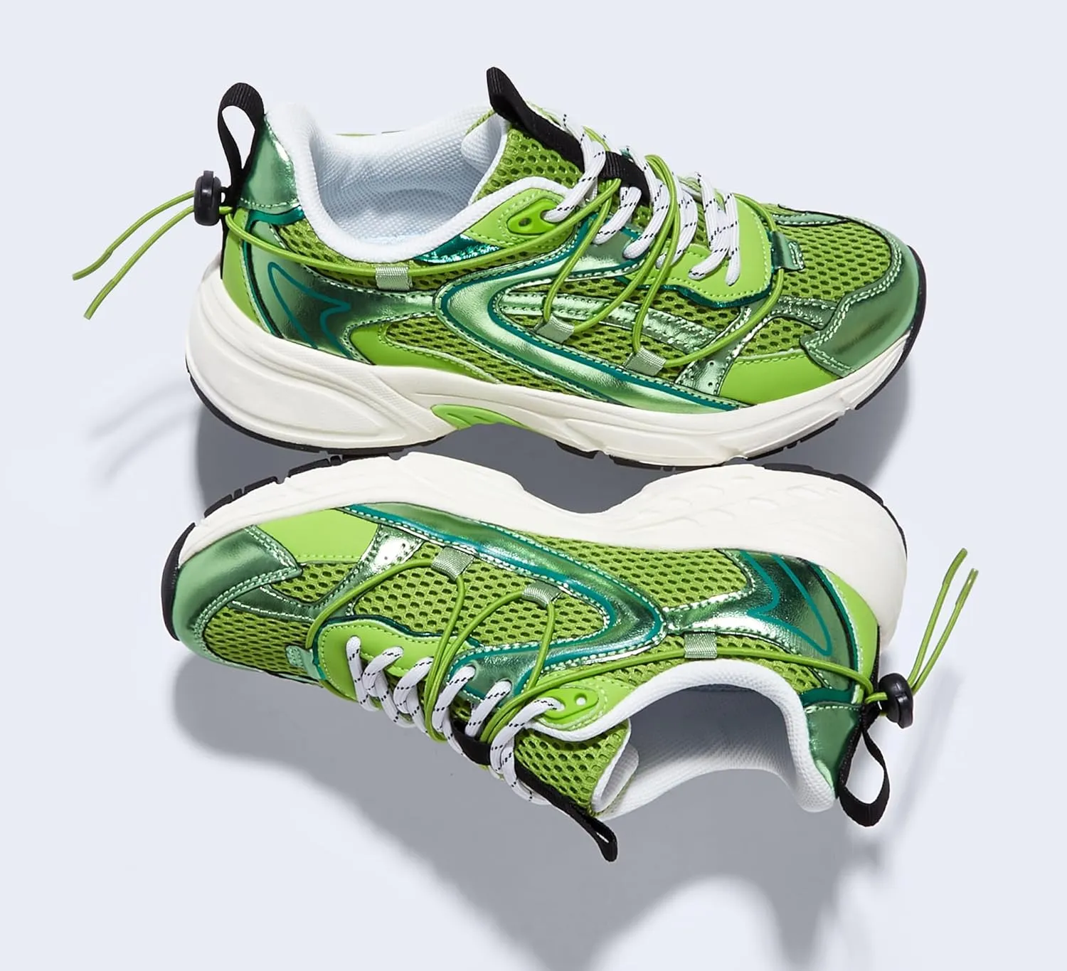 LUCKY STEP Women's Fashion Walking Shoes Running Platform Mesh Casual Sport Gym Work Adjustable Lace Lifestyle Stylish Trendy Athletic Tennis Shoes