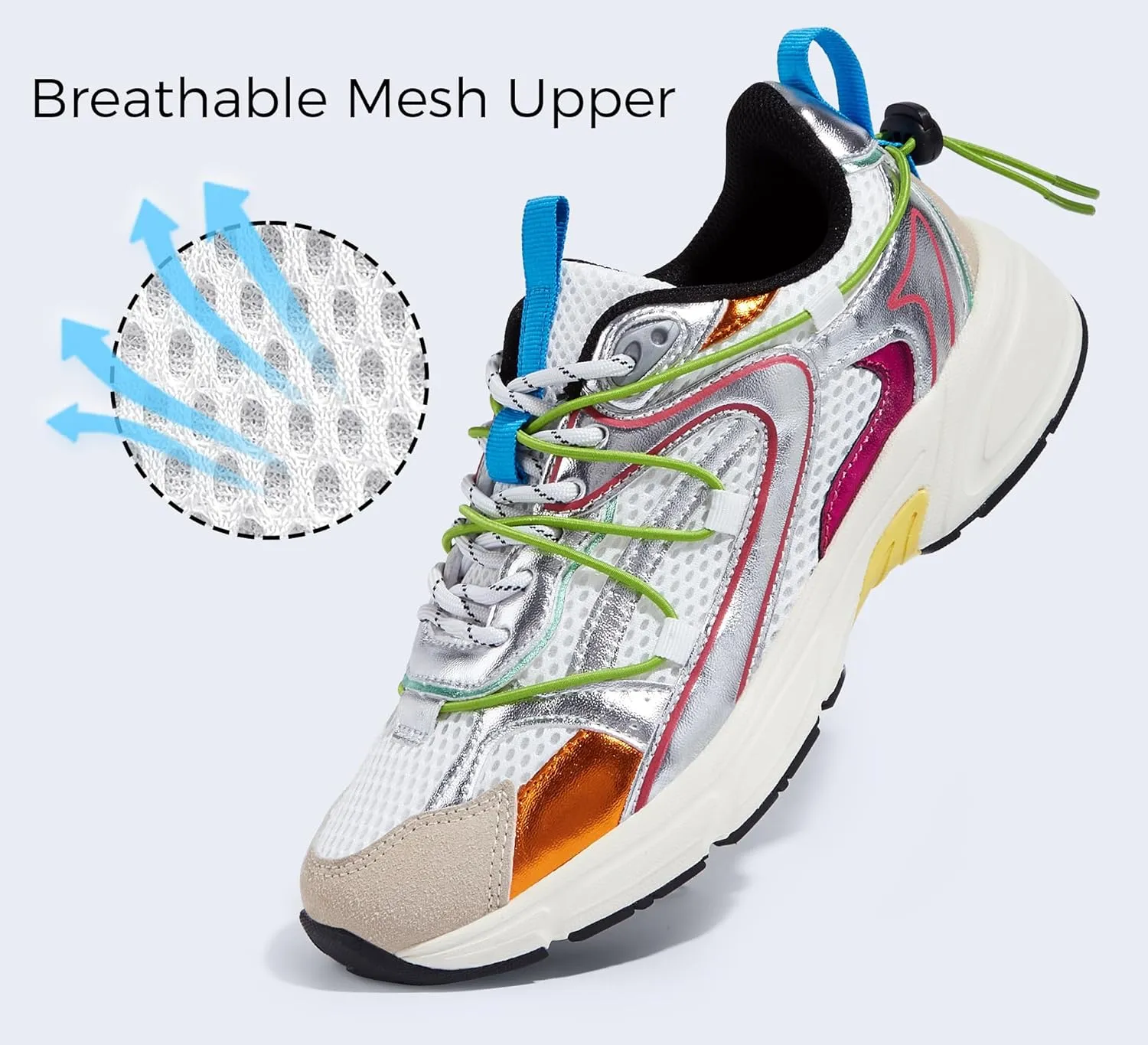 LUCKY STEP Women's Fashion Walking Shoes Running Platform Mesh Casual Sport Gym Work Adjustable Lace Lifestyle Stylish Trendy Athletic Tennis Shoes