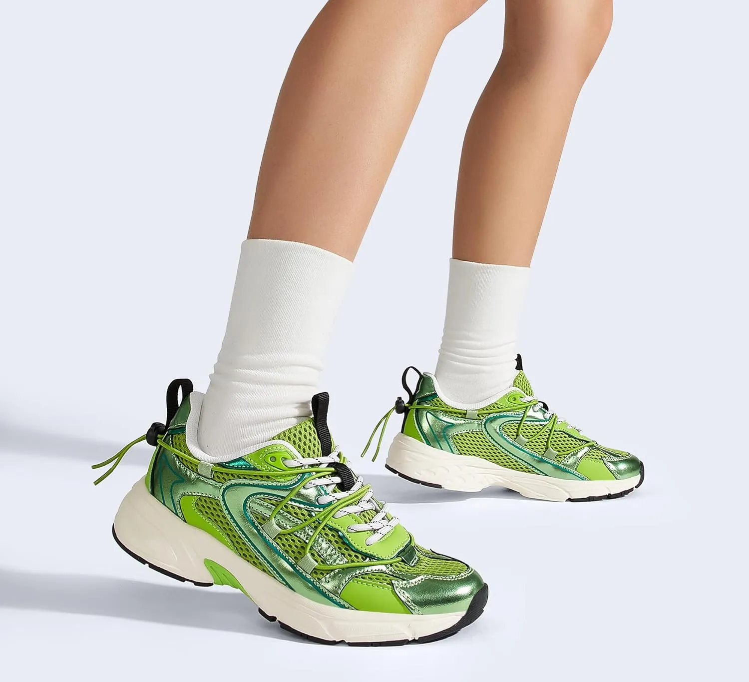 LUCKY STEP Women's Fashion Walking Shoes Running Platform Mesh Casual Sport Gym Work Adjustable Lace Lifestyle Stylish Trendy Athletic Tennis Shoes