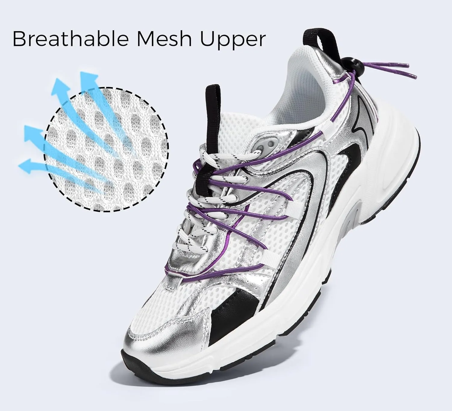 LUCKY STEP Women's Fashion Walking Shoes Running Platform Mesh Casual Sport Gym Work Adjustable Lace Lifestyle Stylish Trendy Athletic Tennis Shoes