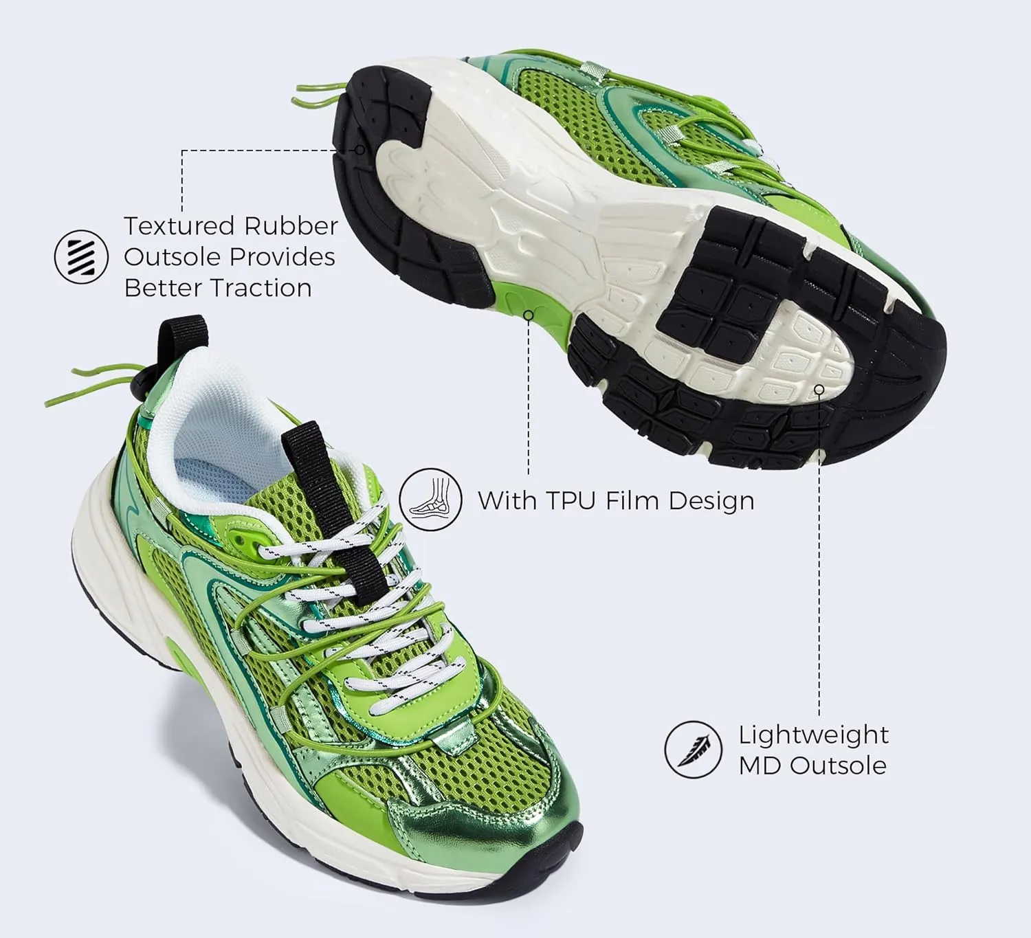 LUCKY STEP Women's Fashion Walking Shoes Running Platform Mesh Casual Sport Gym Work Adjustable Lace Lifestyle Stylish Trendy Athletic Tennis Shoes