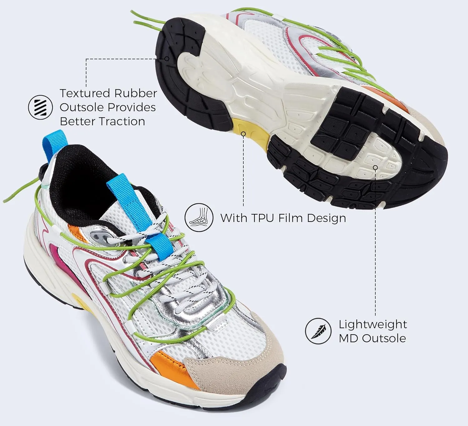 LUCKY STEP Women's Fashion Walking Shoes Running Platform Mesh Casual Sport Gym Work Adjustable Lace Lifestyle Stylish Trendy Athletic Tennis Shoes