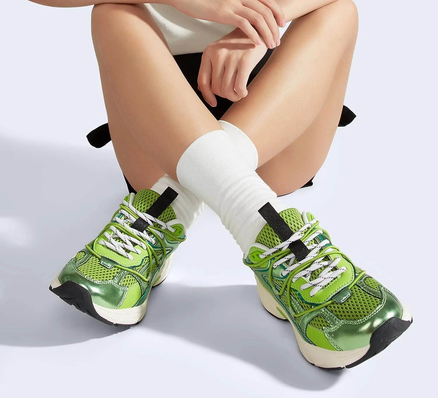 LUCKY STEP Women's Fashion Walking Shoes Running Platform Mesh Casual Sport Gym Work Adjustable Lace Lifestyle Stylish Trendy Athletic Tennis Shoes