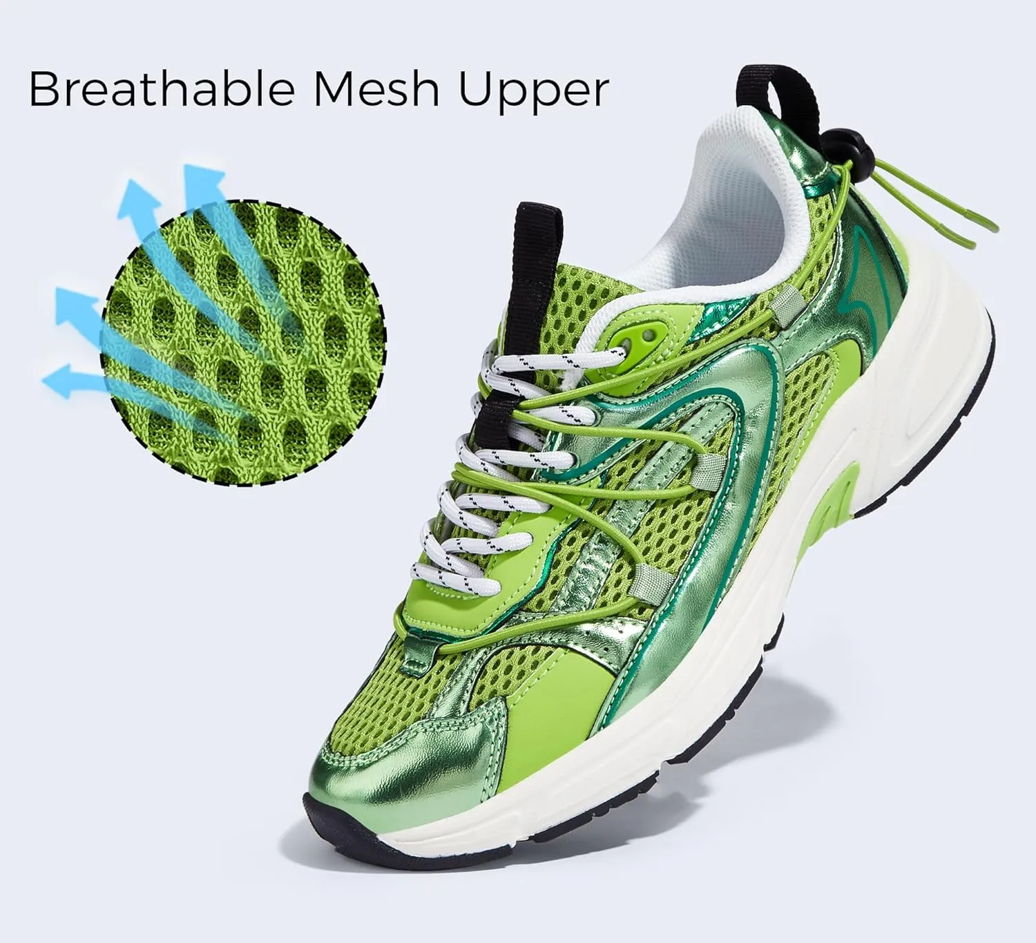 LUCKY STEP Women's Fashion Walking Shoes Running Platform Mesh Casual Sport Gym Work Adjustable Lace Lifestyle Stylish Trendy Athletic Tennis Shoes