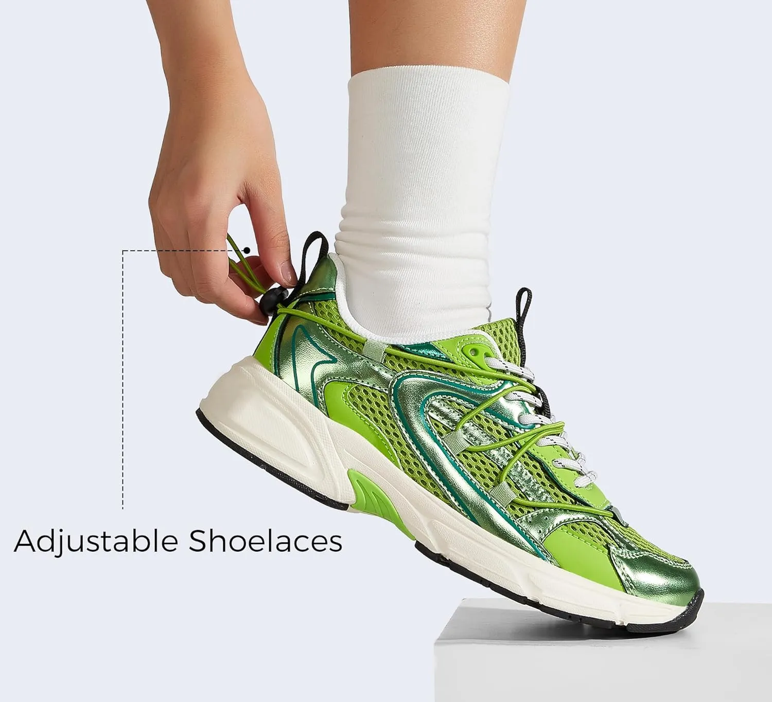LUCKY STEP Women's Fashion Walking Shoes Running Platform Mesh Casual Sport Gym Work Adjustable Lace Lifestyle Stylish Trendy Athletic Tennis Shoes