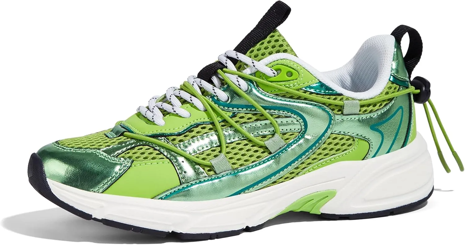 LUCKY STEP Women's Fashion Walking Shoes Running Platform Mesh Casual Sport Gym Work Adjustable Lace Lifestyle Stylish Trendy Athletic Tennis Shoes